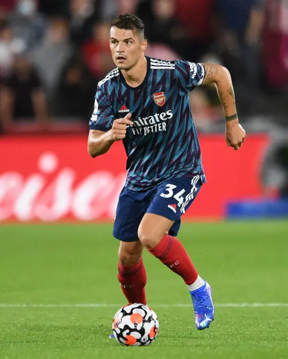 Framed Print : Granit Xhaka: Arsenal's Midfield Masterclass - Shining Against Brentford in the 2021-22 Premier League