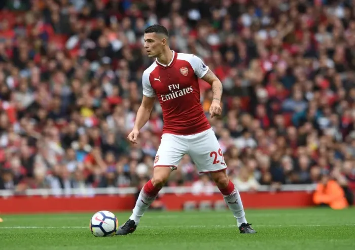 Framed Print : Granit Xhaka: Arsenal's Midfield Mastermind in Action against Brighton & Hove Albion, Premier League 2017-18