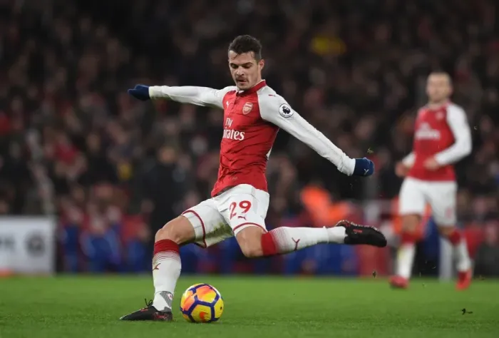 Framed Print : Granit Xhaka: Arsenal's Midfield Mastermind in Action Against Chelsea, Premier League 2017-18 Framed Print : Granit Xhaka: Arsenal's Midfield Mastermind in Action Against Chelsea, Premier League 2017-18