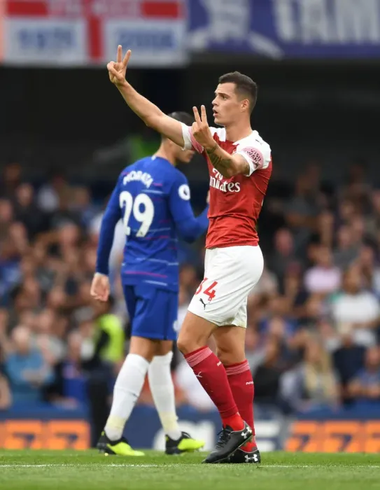 Framed Print : Granit Xhaka: Arsenal's Midfield Mastermind in Action against Chelsea, Premier League 2018-19 Framed Print : Granit Xhaka: Arsenal's Midfield Mastermind in Action against Chelsea, Premier League 2018-19