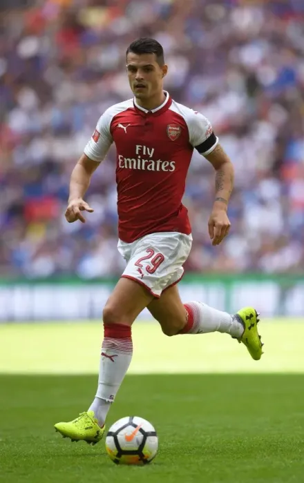 Framed Print : Granit Xhaka: Arsenal's Midfield Mastermind in Action against Chelsea - FA Community Shield 2017-18