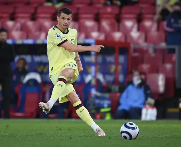 Framed Print : Granit Xhaka: Arsenal's Midfield Mastermind in Action against Crystal Palace, Premier League 2020-21
