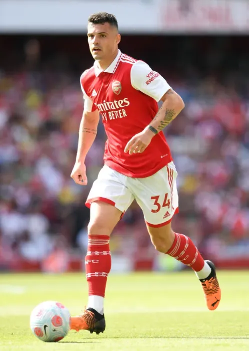Framed Print : Granit Xhaka: Arsenal's Midfield Mastermind in Action against Everton, Premier League 2021-22
