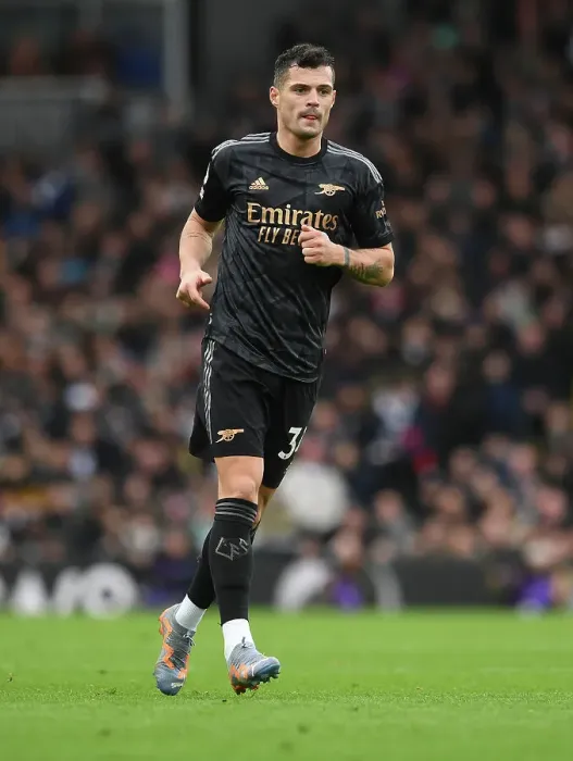 Framed Print : Granit Xhaka: Arsenal's Midfield Mastermind in Action against Fulham, Premier League 2022-23 Framed Print : Granit Xhaka: Arsenal's Midfield Mastermind in Action against Fulham, Premier League 2022-23
