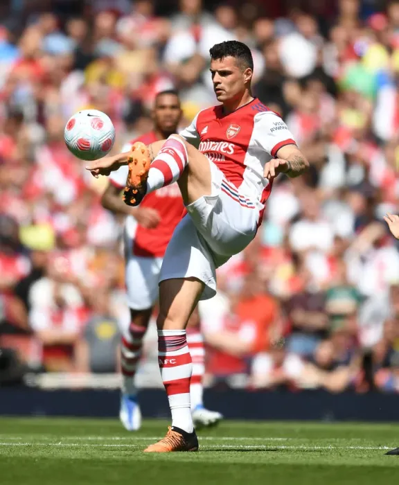 Framed Print : Granit Xhaka: Arsenal's Midfield Mastermind in Action against Leeds United, Premier League 2021-22