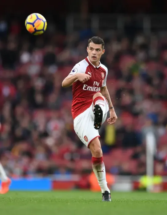 Framed Print : Granit Xhaka: Arsenal's Midfield Mastermind in Action against Swansea City, Premier League 2017-18