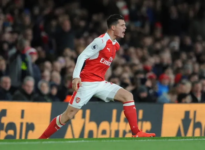 Framed Print : Granit Xhaka: Arsenal's Midfield Mastermind in Action vs Leicester City, Premier League 2016-17 Framed Print : Granit Xhaka: Arsenal's Midfield Mastermind in Action vs Leicester City, Premier League 2016-17