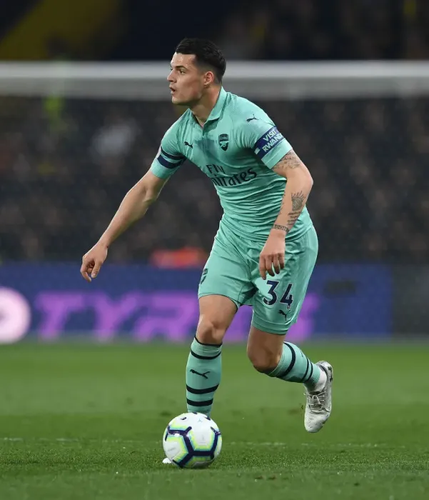 Framed Print : Granit Xhaka: Arsenal's Midfield Mastermind in Action against Watford, Premier League 2018-19