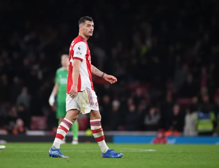 Framed Print : Granit Xhaka: Arsenal's Midfield Mastermind in Action Against West Ham United, Premier League 2021-22 Framed Print : Granit Xhaka: Arsenal's Midfield Mastermind in Action Against West Ham United, Premier League 2021-22