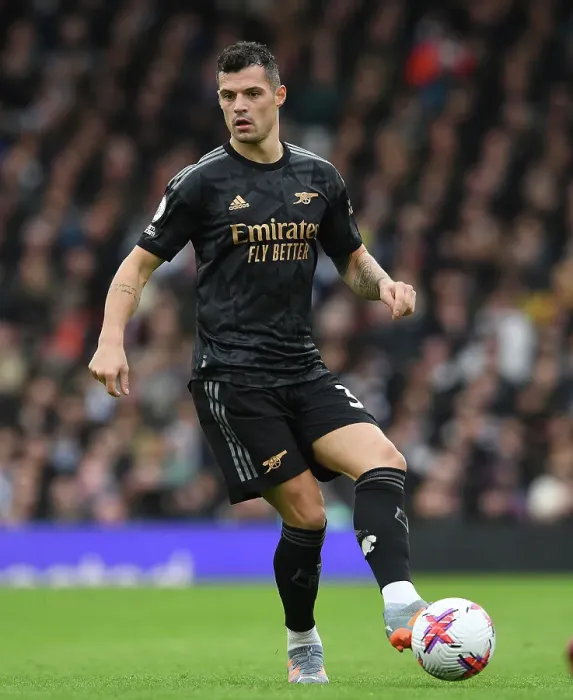 Framed Print : Granit Xhaka: Arsenal's Midfield Mastermind Dazzles in Fulham Showdown, Premier League 2022-23 Framed Print : Granit Xhaka: Arsenal's Midfield Mastermind Dazzles in Fulham Showdown, Premier League 2022-23