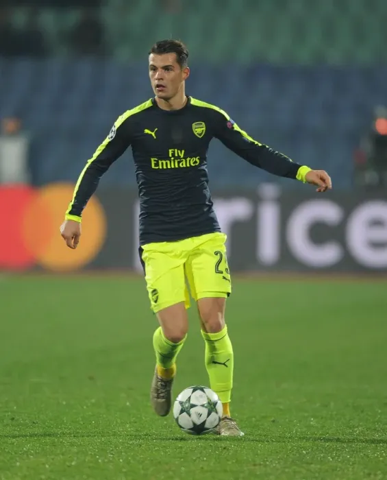 Framed Print : Granit Xhaka: Arsenal's Midfield Mastermind Dazzles in UEFA Champions League Battle against Ludogorets