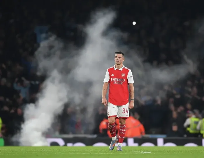 Framed Print : Granit Xhaka: Arsenal's Midfield Mastermind Shines Against Manchester City, Premier League 2022-23