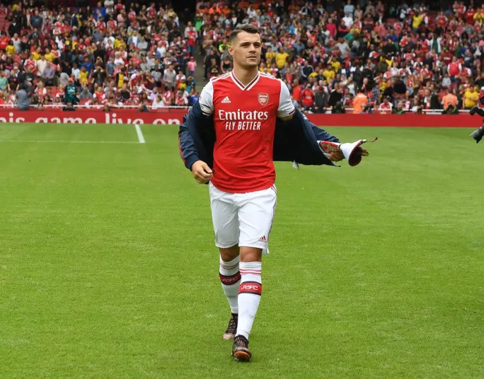 Framed Print : Granit Xhaka: Arsenal's Ready-to-Go Midfielder at Emirates Cup vs Olympique Lyonnais (2019)