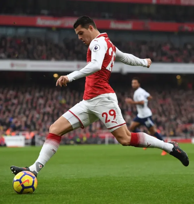 Framed Print : Granit Xhaka: Battle in the Premier League - Arsenal vs. Tottenham (2017-18)