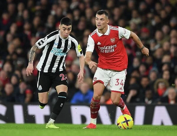 Granit Xhaka Battles Past Miguel Almiron: Arsenal vs Newcastle United, Premier League 2022-23