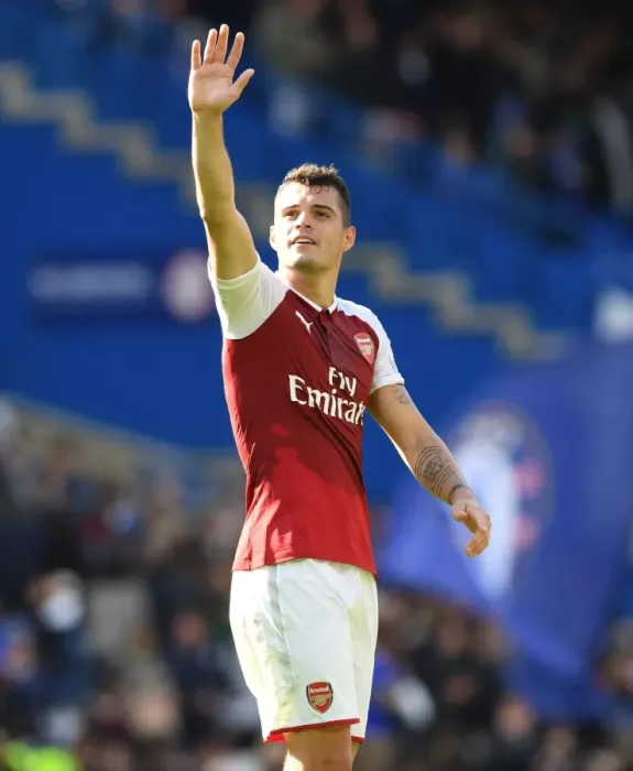 Framed Print : Granit Xhaka Celebrates with Arsenal Fans after Chelsea Victory