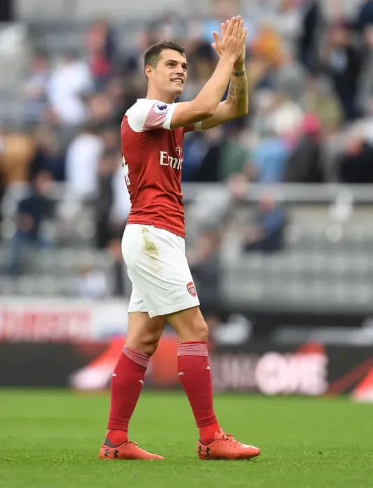 Framed Print : Granit Xhaka Celebrates with Arsenal Fans after Newcastle United Victory