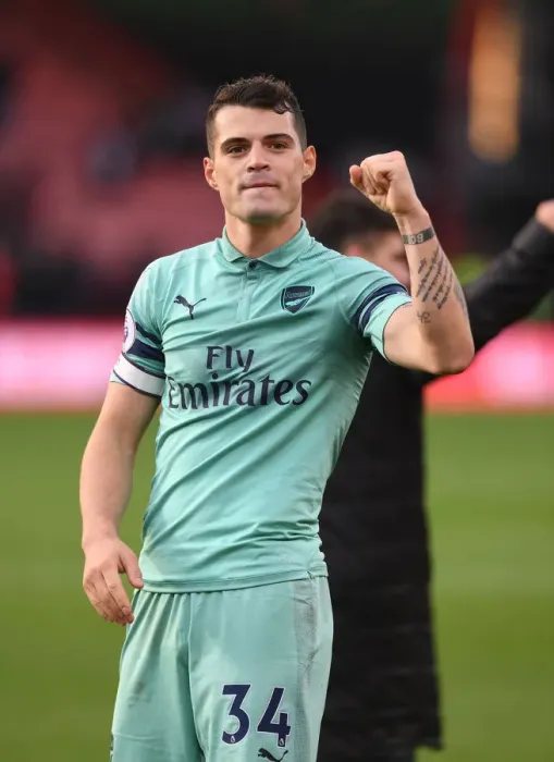 Framed Print : Granit Xhaka Celebrates Arsenal's Win Against AFC Bournemouth, 2018-19 Premier League Framed Print : Granit Xhaka Celebrates Arsenal's Win Against AFC Bournemouth, 2018-19 Premier League
