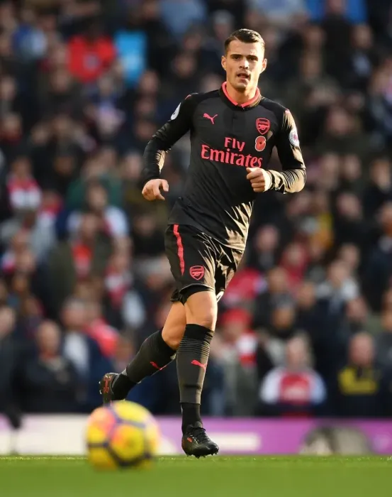 Framed Print : Granit Xhaka: Clash at Etihad Stadium, Premier League 2017-18 Framed Print : Granit Xhaka: Clash at Etihad Stadium, Premier League 2017-18