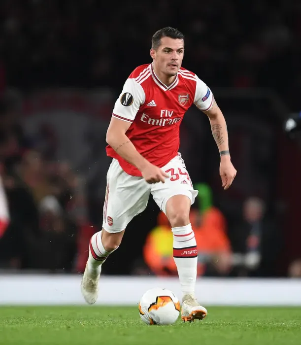 Framed Print : Granit Xhaka in Europa League Action: Arsenal vs. Olympiacos at Emirates Stadium (2019-20) Framed Print : Granit Xhaka in Europa League Action: Arsenal vs. Olympiacos at Emirates Stadium (2019-20)