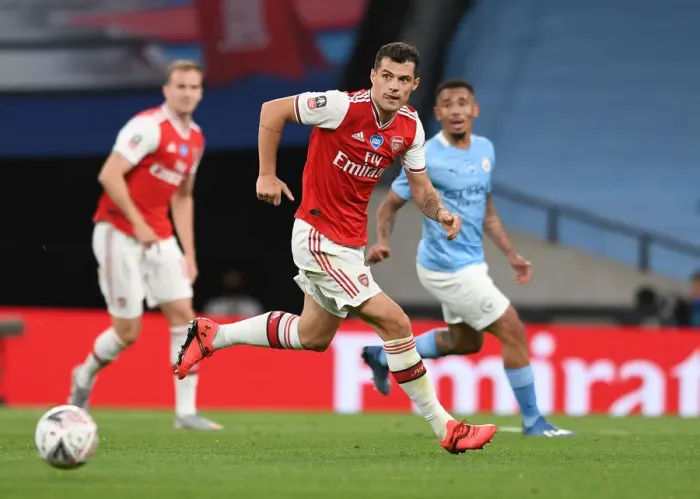 Framed Print : Granit Xhaka in FA Cup Battle: Arsenal vs. Manchester City