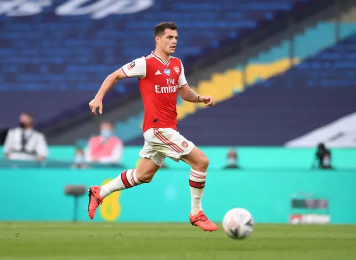 Framed Print : Granit Xhaka in FA Cup Battle: Arsenal vs Manchester City