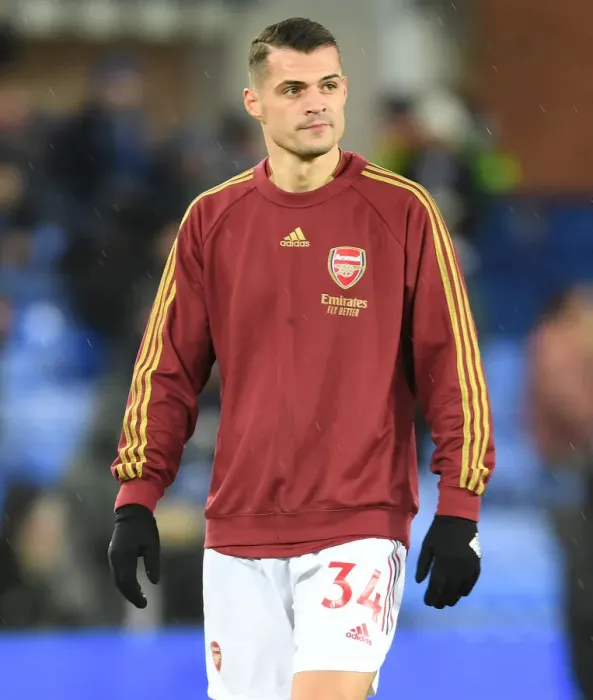 Framed Print : Granit Xhaka: Gearing Up for Battle - Everton vs Arsenal, Premier League 2020-21