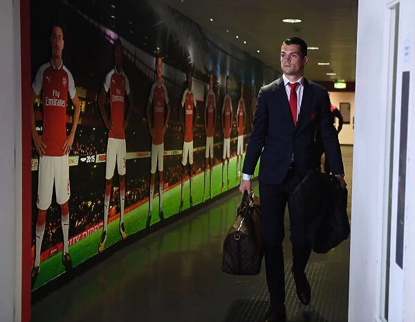 Granit Xhaka Heads to the Arsenal Dressing Room Before Arsenal vs. West Ham United, Premier League 2017-18