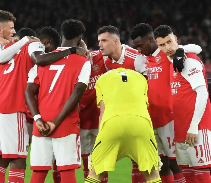 Framed Print : Granit Xhaka Inspires Arsenal Team Before Newcastle United Match (2022-23) Framed Print : Granit Xhaka Inspires Arsenal Team Before Newcastle United Match (2022-23)