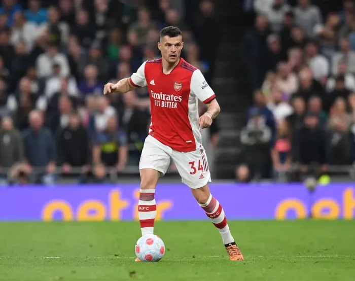 Framed Print : Granit Xhaka: Intense Rivalry - Arsenal vs. Tottenham Hotspur, Premier League 2021-22 Framed Print : Granit Xhaka: Intense Rivalry - Arsenal vs. Tottenham Hotspur, Premier League 2021-22