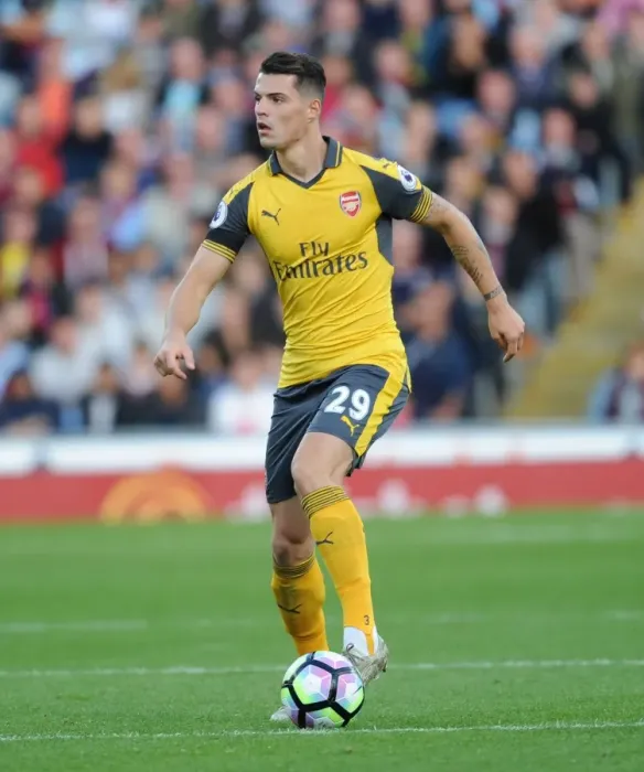 Framed Print : Granit Xhaka: Premier League Clash against Burnley, 2016-17
