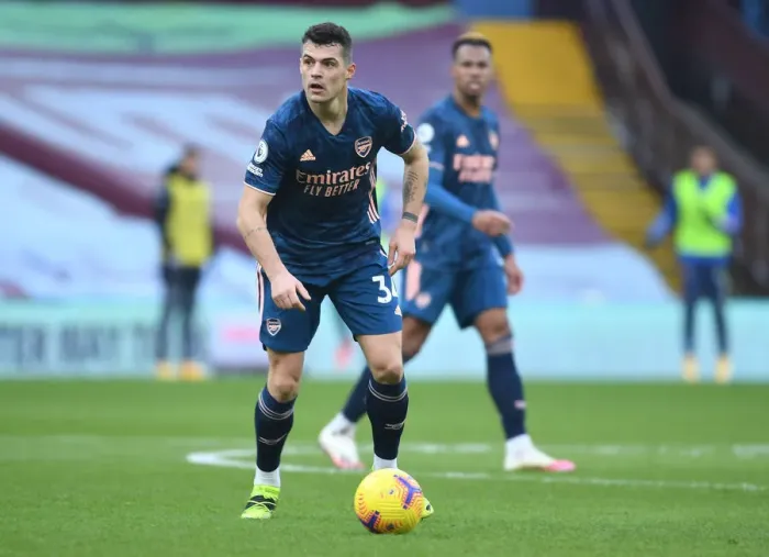 Framed Print : Granit Xhaka: Premier League Showdown at Empty Villa Park (Aston Villa vs Arsenal, 2021) Framed Print : Granit Xhaka: Premier League Showdown at Empty Villa Park (Aston Villa vs Arsenal, 2021)