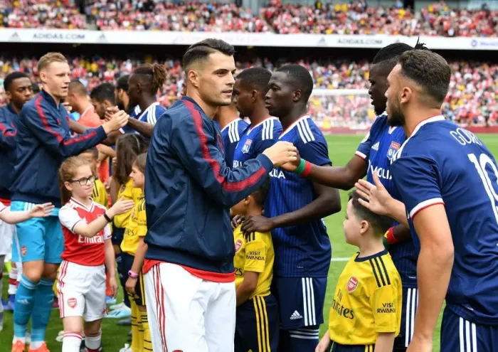 Framed Print : Granit Xhaka Prepares for Arsenal vs. Olympique Lyonnais at Emirates Cup 2019 Framed Print : Granit Xhaka Prepares for Arsenal vs. Olympique Lyonnais at Emirates Cup 2019