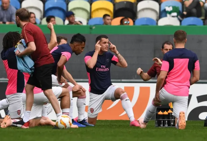Framed Print : Granit Xhaka Prepares for Arsenal's Europa League Clash Against Sporting Lisbon Framed Print : Granit Xhaka Prepares for Arsenal's Europa League Clash Against Sporting Lisbon