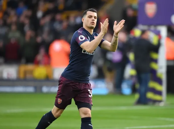 Framed Print : Granit Xhaka Rallies Arsenal Fans Before Wolverhampton Wanderers Clash (2018-19) Framed Print : Granit Xhaka Rallies Arsenal Fans Before Wolverhampton Wanderers Clash (2018-19)