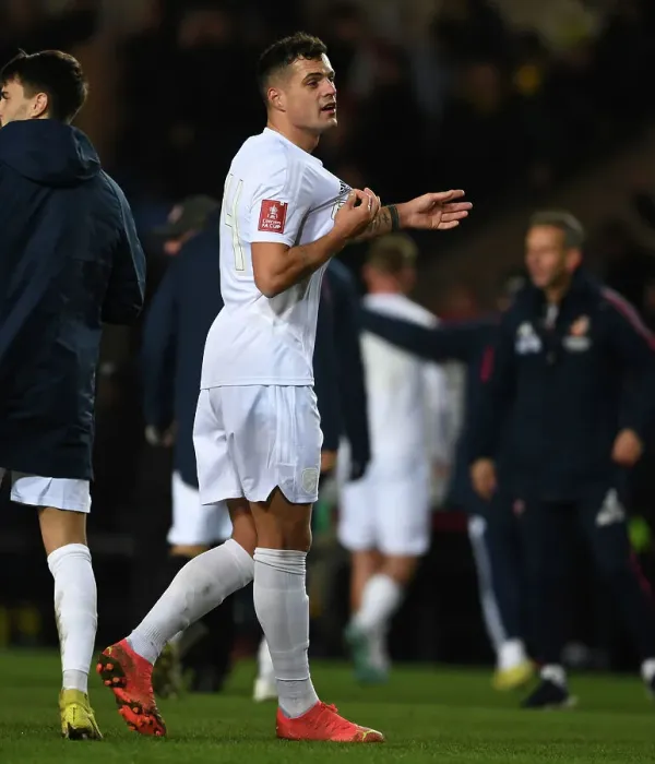 Framed Print : Granit Xhaka Reacts After Arsenal's FA Cup Win Against Oxford United Framed Print : Granit Xhaka Reacts After Arsenal's FA Cup Win Against Oxford United