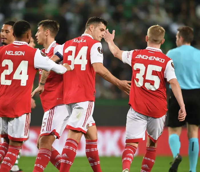 Framed Print : Granit Xhaka Rejoices After Scoring in Arsenal's Europa League Victory over Sporting CP Framed Print : Granit Xhaka Rejoices After Scoring in Arsenal's Europa League Victory over Sporting CP