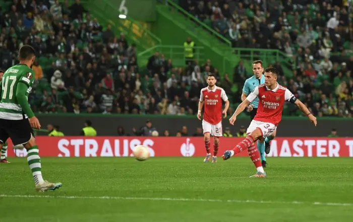 Framed Print : Granit Xhaka Scores in Arsenal's Europa League Victory over Sporting CP Framed Print : Granit Xhaka Scores in Arsenal's Europa League Victory over Sporting CP