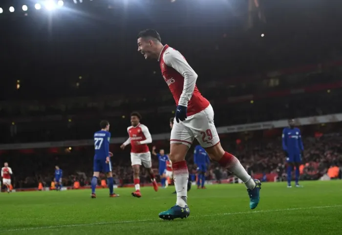 Framed Print : Granit Xhaka Scores Brace: Arsenal Defeats Chelsea in Carabao Cup Semi-Final