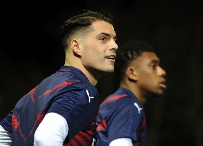 Framed Print : Granit Xhaka's Arsenal Pre-Match Focus at Sutton United in FA Cup Fifth Round