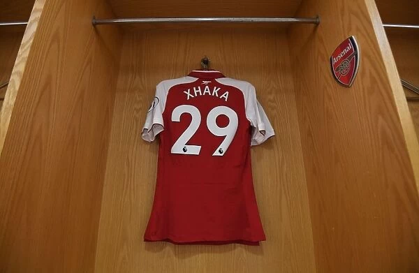 Granit Xhaka's Arsenal Shirt in Arsenal Dressing Room Before Arsenal v Watford Match, Premier League 2017-18