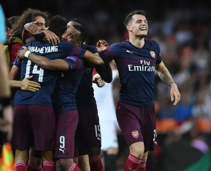 Framed Print : Granit Xhaka's Brace: Arsenal Secures Europa League Final Spot vs. Valencia