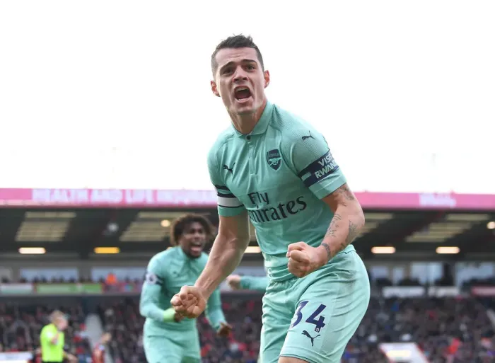 Framed Print : Granit Xhaka's Brace: Arsenal's Triumph over AFC Bournemouth in the Premier League (2018-19)