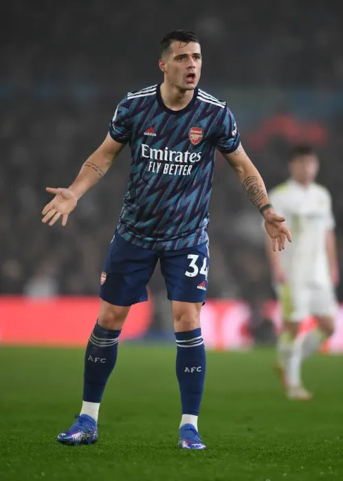 Framed Print : Granit Xhaka's Brilliant Midfield Performance: Arsenal Triumphs Over Leeds United, Premier League 2021-22