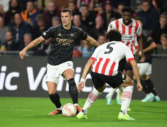 Framed Print : Granit Xhaka's Brilliant Midfield Performance: Arsenal Triumphs Over PSV Eindhoven in Europa League Framed Print : Granit Xhaka's Brilliant Midfield Performance: Arsenal Triumphs Over PSV Eindhoven in Europa League