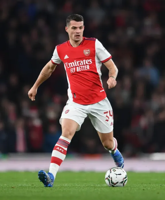 Framed Print : Granit Xhaka's Commanding Display: Arsenal Advance to Carabao Cup Semis Framed Print : Granit Xhaka's Commanding Display: Arsenal Advance to Carabao Cup Semis