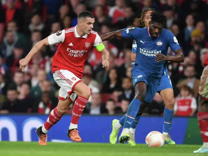 Framed Print : Granit Xhaka's Dominant Display: Arsenal Overpowers PSV Eindhoven in Europa League Framed Print : Granit Xhaka's Dominant Display: Arsenal Overpowers PSV Eindhoven in Europa League