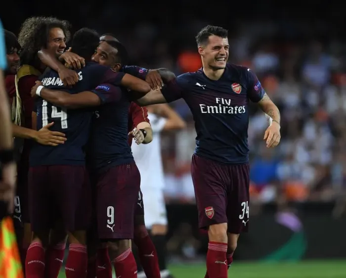 Framed Print : Granit Xhaka's Double: Arsenal's Europa League Semi-Final Victory Over Valencia Framed Print : Granit Xhaka's Double: Arsenal's Europa League Semi-Final Victory Over Valencia
