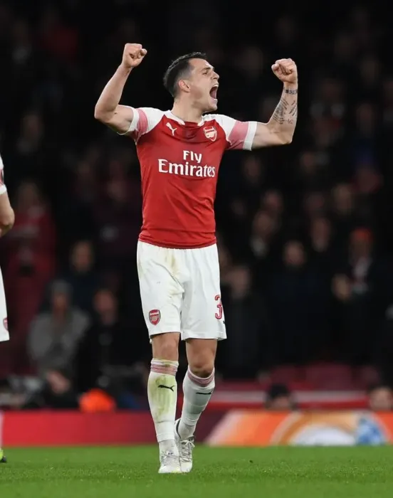 Framed Print : Granit Xhaka's Emotional Celebration: Arsenal Advance to Europa League Quarterfinals vs Stade Rennais Framed Print : Granit Xhaka's Emotional Celebration: Arsenal Advance to Europa League Quarterfinals vs Stade Rennais