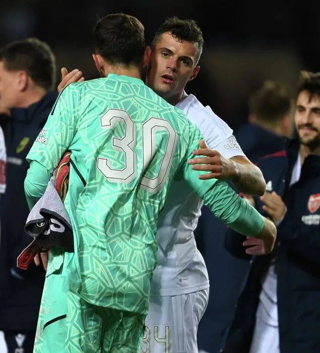 Framed Print : Granit Xhaka's Emotional Reunion with Matt Turner: Oxford United vs Arsenal, FA Cup 2023 Framed Print : Granit Xhaka's Emotional Reunion with Matt Turner: Oxford United vs Arsenal, FA Cup 2023